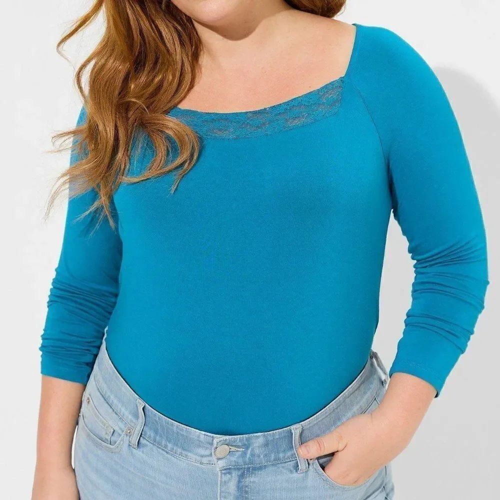 Torrid Super Soft Lace Inset Long Sleeve Top - New
